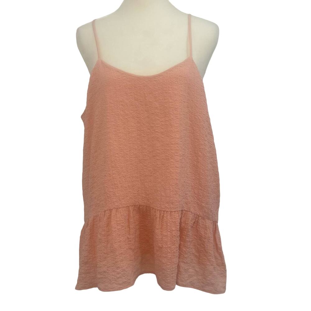 Maisie Babydoll Tank Top M Peach Pink Strappy Crinkle Sleeveless Lined Peplum